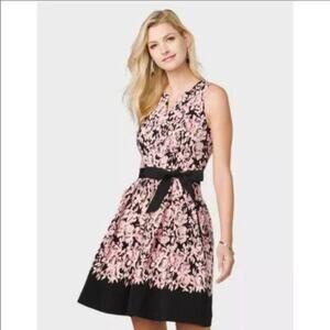 Plus Size Carmen Marc Valvo Pink Floral Flare Dress 22W Pockets wedding guest